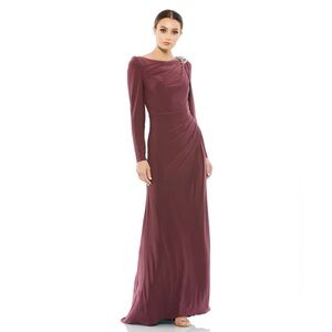 Mac Duggal‎ Boat Neck Jersey Gown With Embellished Shoulder Gown NWT